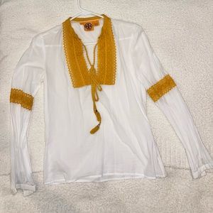 Tory Burch White and Mustard Blouse